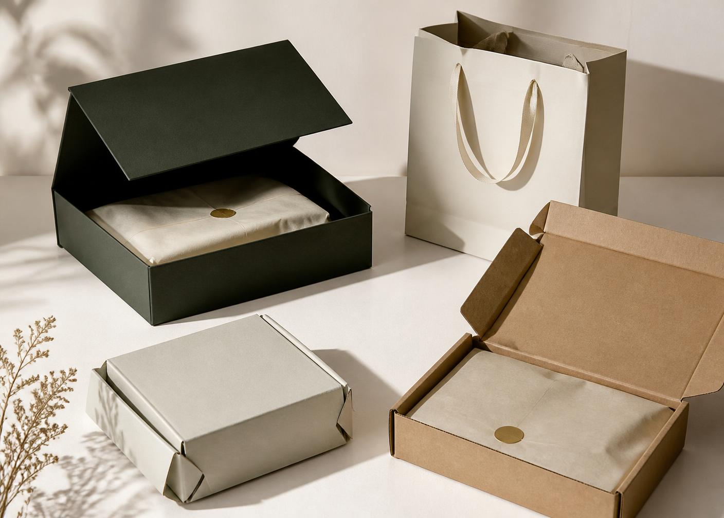 Premium custom rigid box, folding carton, mailer and paper bag developed for a U.S. brand